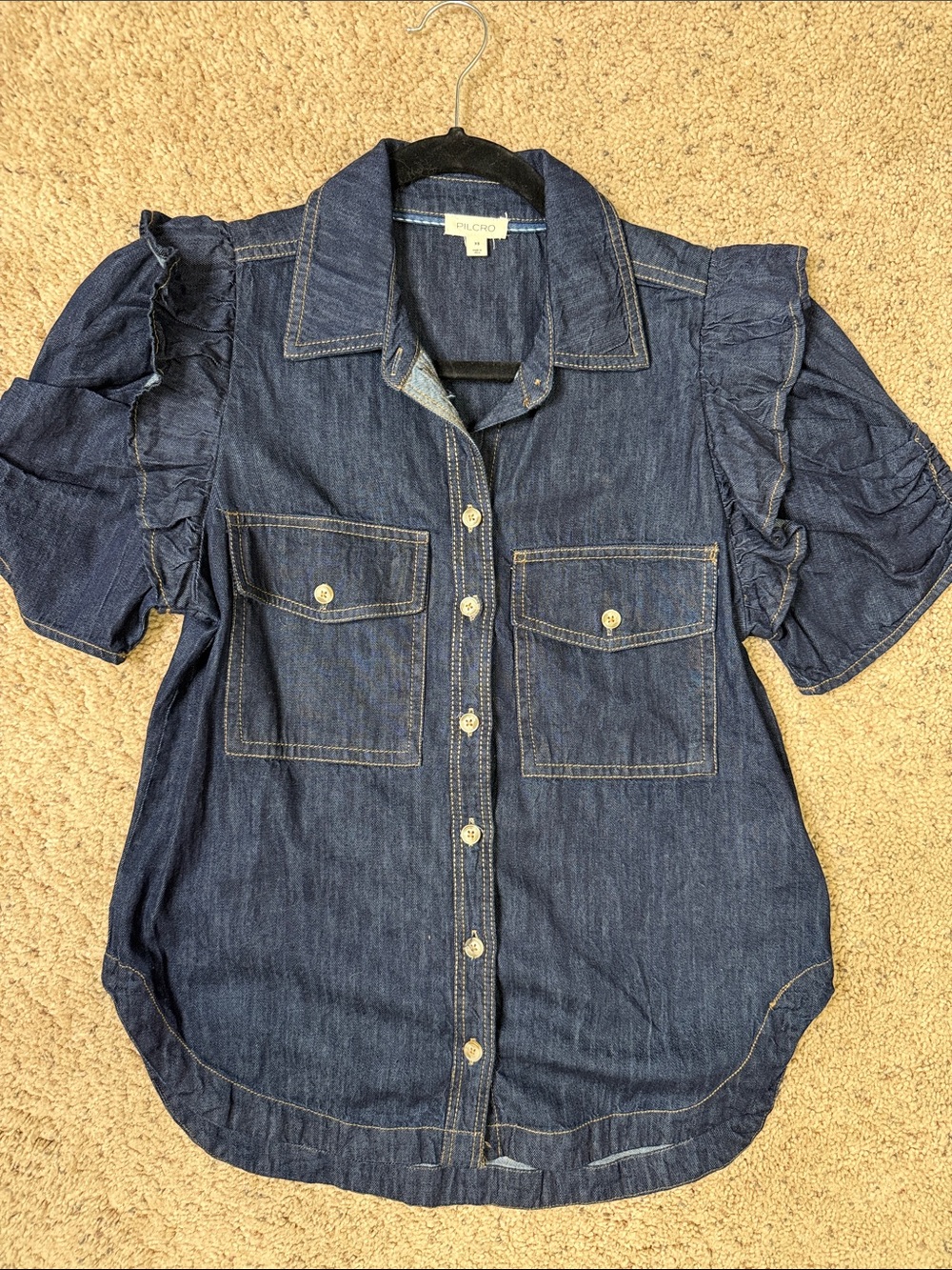 New Pilcro by Anthropologie Dark Blue Denim Button-Down Shirt XS